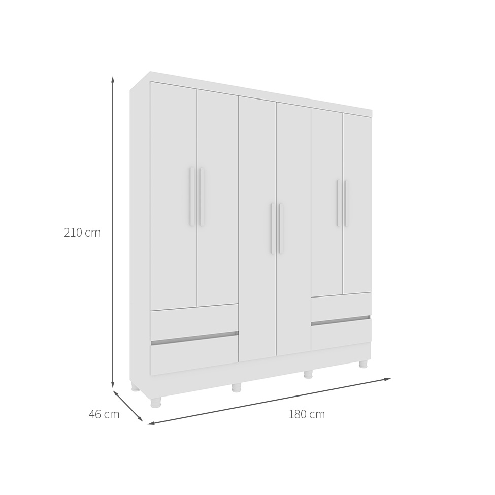 Guarda-Roupa Casal com Pés Oregon 6 Portas 4 Gavetas Neve