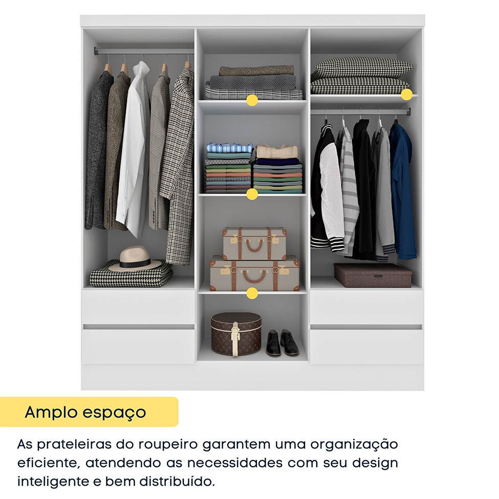 Guarda-Roupa Casal com Pés Oregon 6 Portas 4 Gavetas Neve