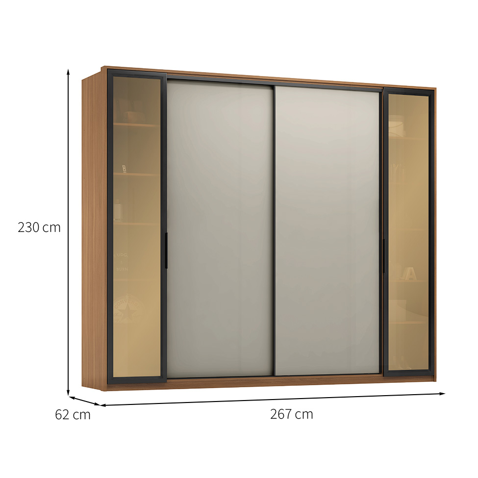 Guarda-Roupa Casal com Reflecta Laredo Flex 4 PT 4 GV Amêndola e Nude