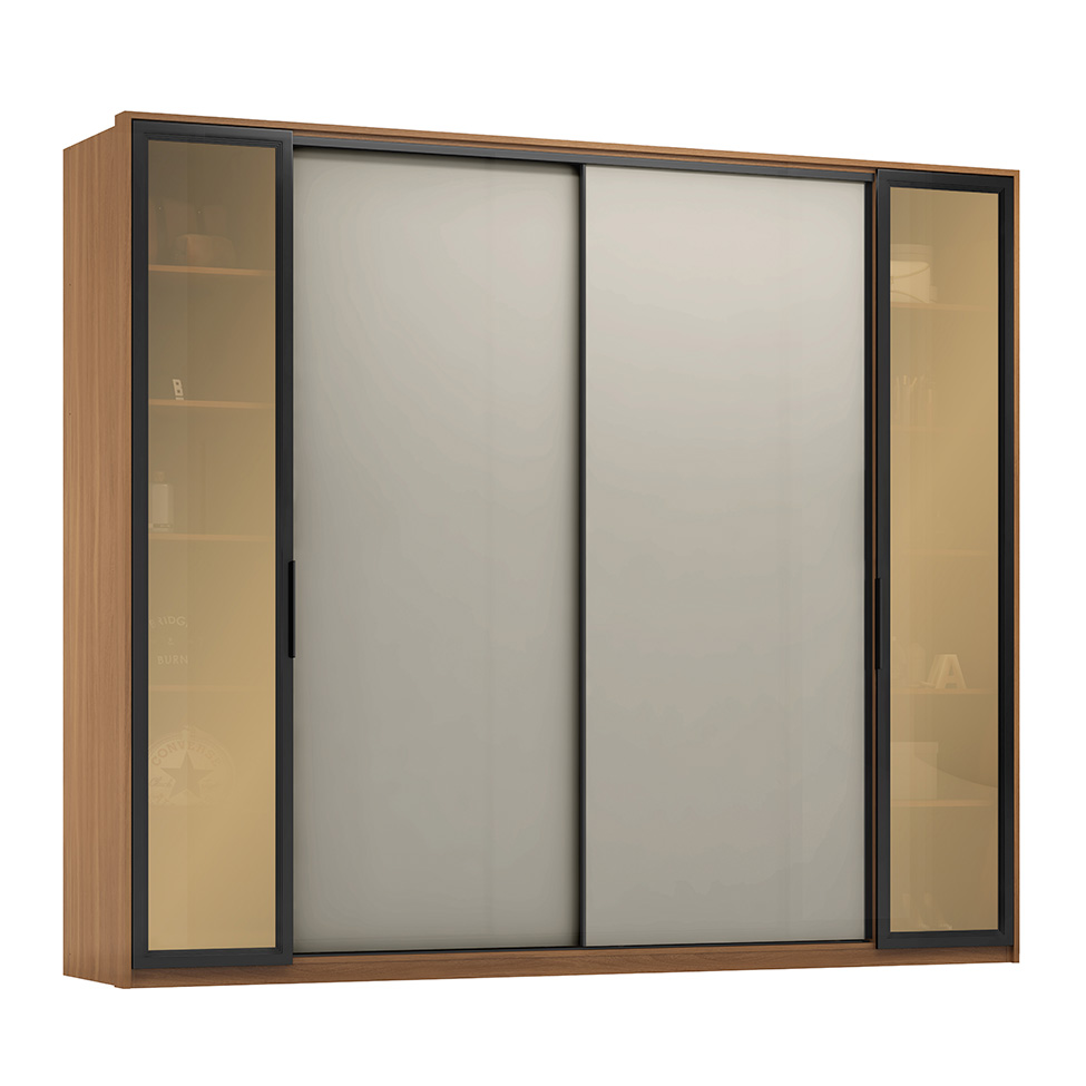 Guarda-Roupa Casal com Reflecta Laredo Flex 4 PT 4 GV Amêndola e Nude