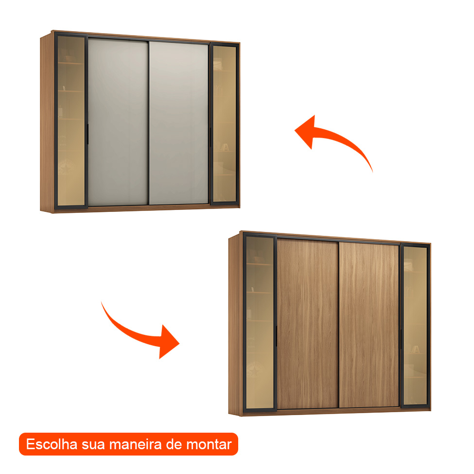 Guarda-Roupa Casal com Reflecta Laredo Flex 4 PT 4 GV Amêndola e Nude