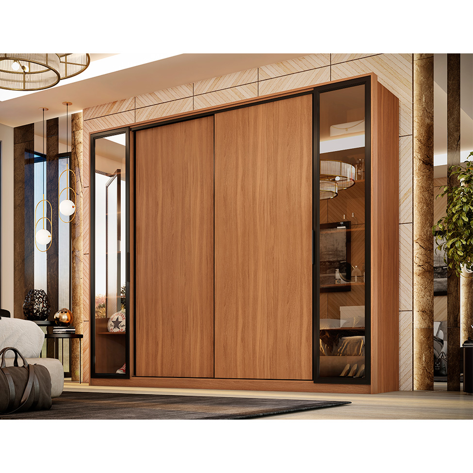 Guarda-Roupa Casal com Reflecta Laredo Flex 4 PT 4 GV Amêndola e Nude