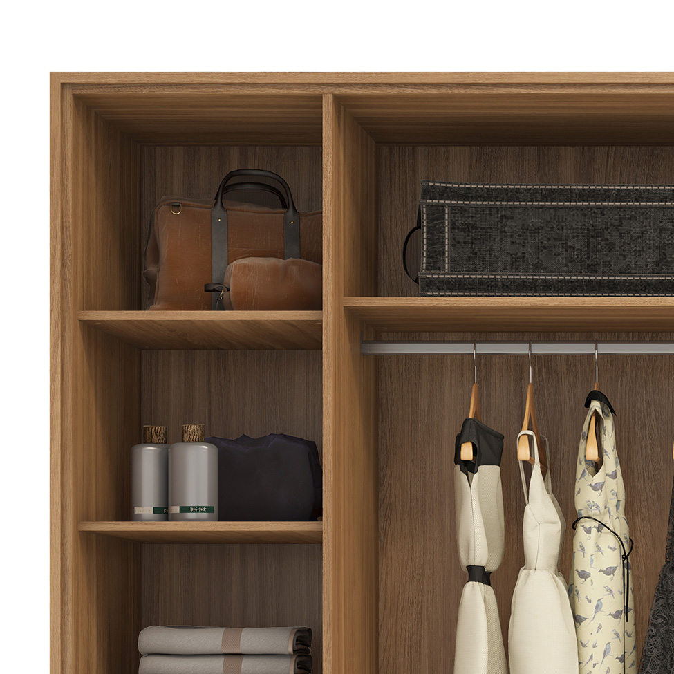 Guarda-Roupa Casal com Reflecta Laredo Flex 4 PT 4 GV Amêndola e Nude
