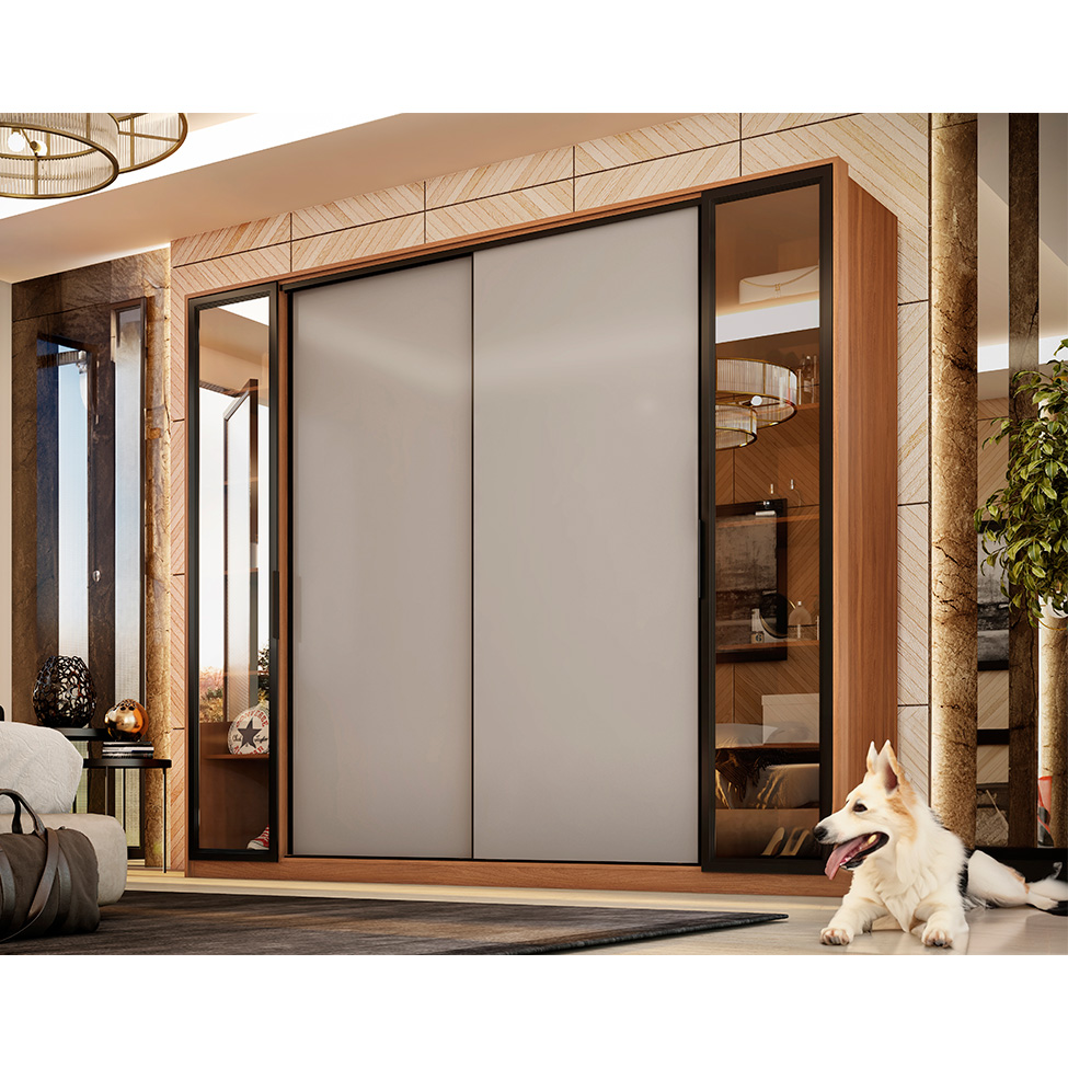 Guarda-Roupa Casal com Reflecta Laredo Flex 4 Portas 4 Gavetas Amêndola e Nude