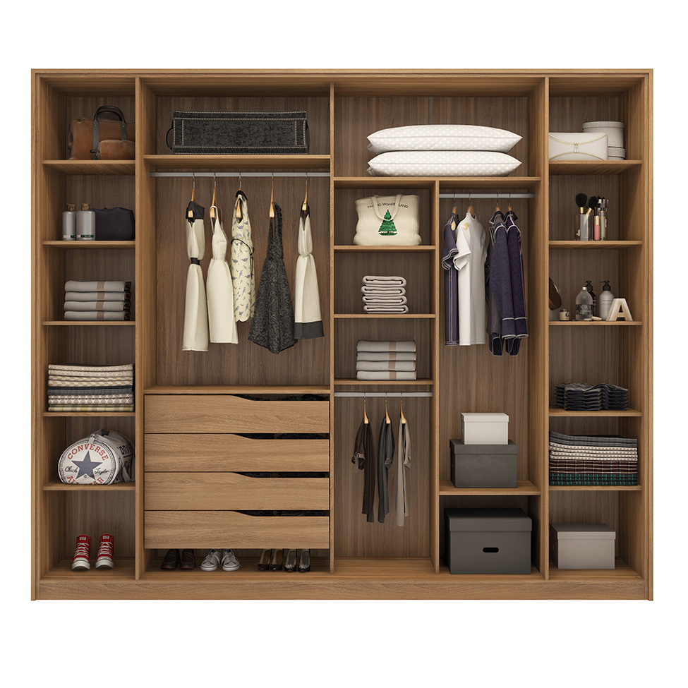 Guarda-Roupa Casal com Reflecta Laredo Flex 4 Portas 4 Gavetas Amêndola e Nude