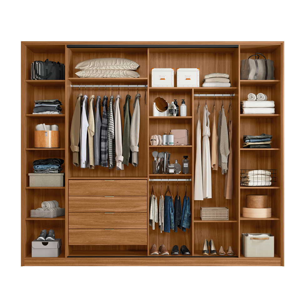 Guarda-Roupa Casal com Reflecta Laredo Flex 4 Portas 4 Gavetas Amêndola e Nude