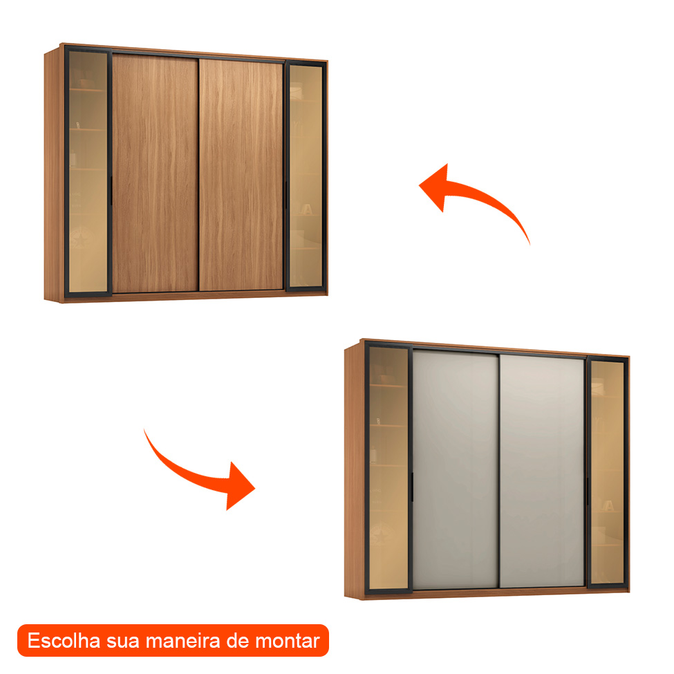 Guarda-Roupa Casal com Reflecta Laredo Flex 4 Portas 4 Gavetas Amêndola e Nude