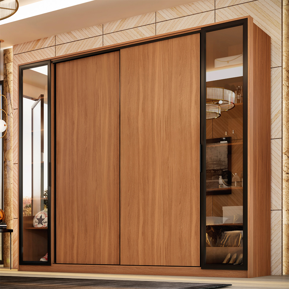 Guarda-Roupa Casal com Reflecta Laredo Flex 4 Portas 4 Gavetas Amêndola e Nude