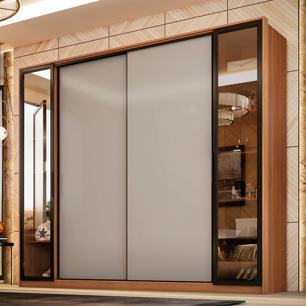 Guarda-Roupa Casal com Reflecta Laredo Flex 4 Portas 4 Gavetas Amêndola e Nude