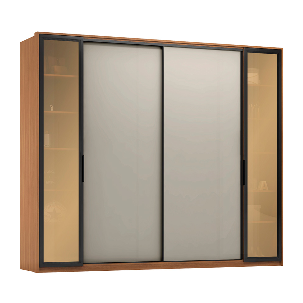 Guarda-Roupa Casal com Reflecta Laredo Flex 4 Portas 4 Gavetas Amêndola e Nude