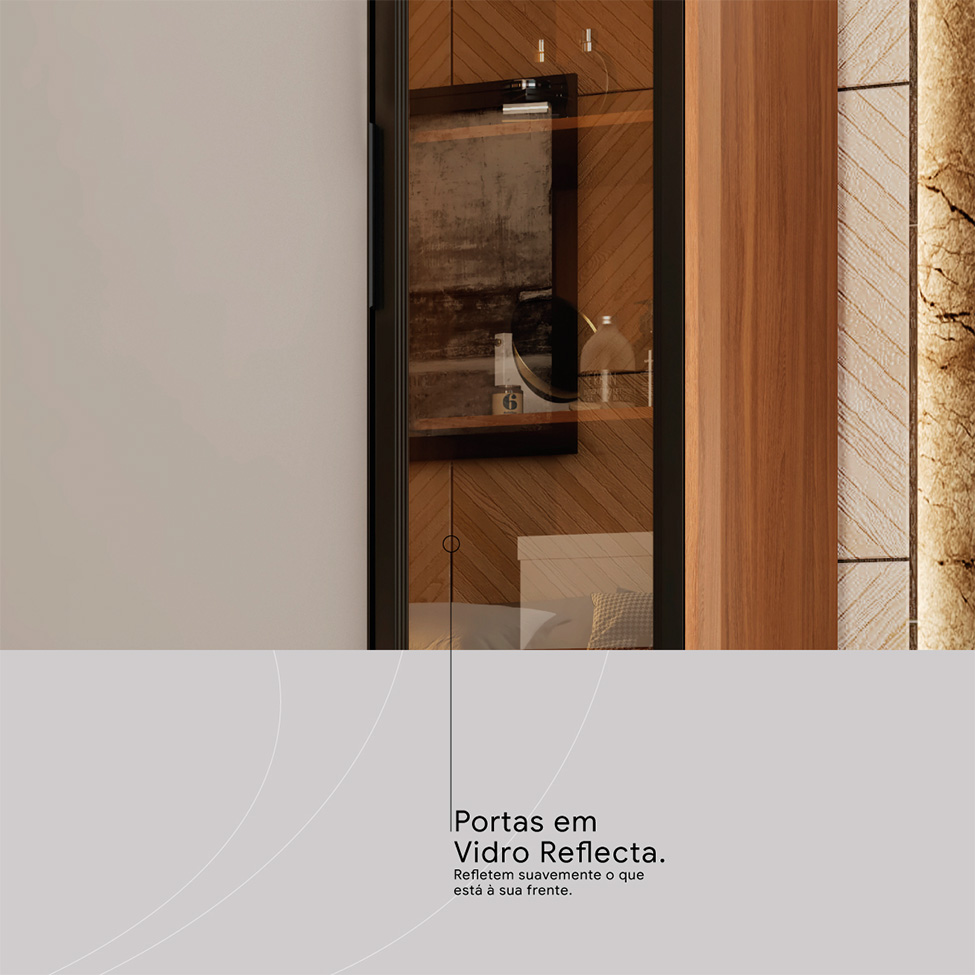 Guarda-Roupa Casal com Reflecta Laredo Flex 4 Portas 4 Gavetas Amêndola e Nude