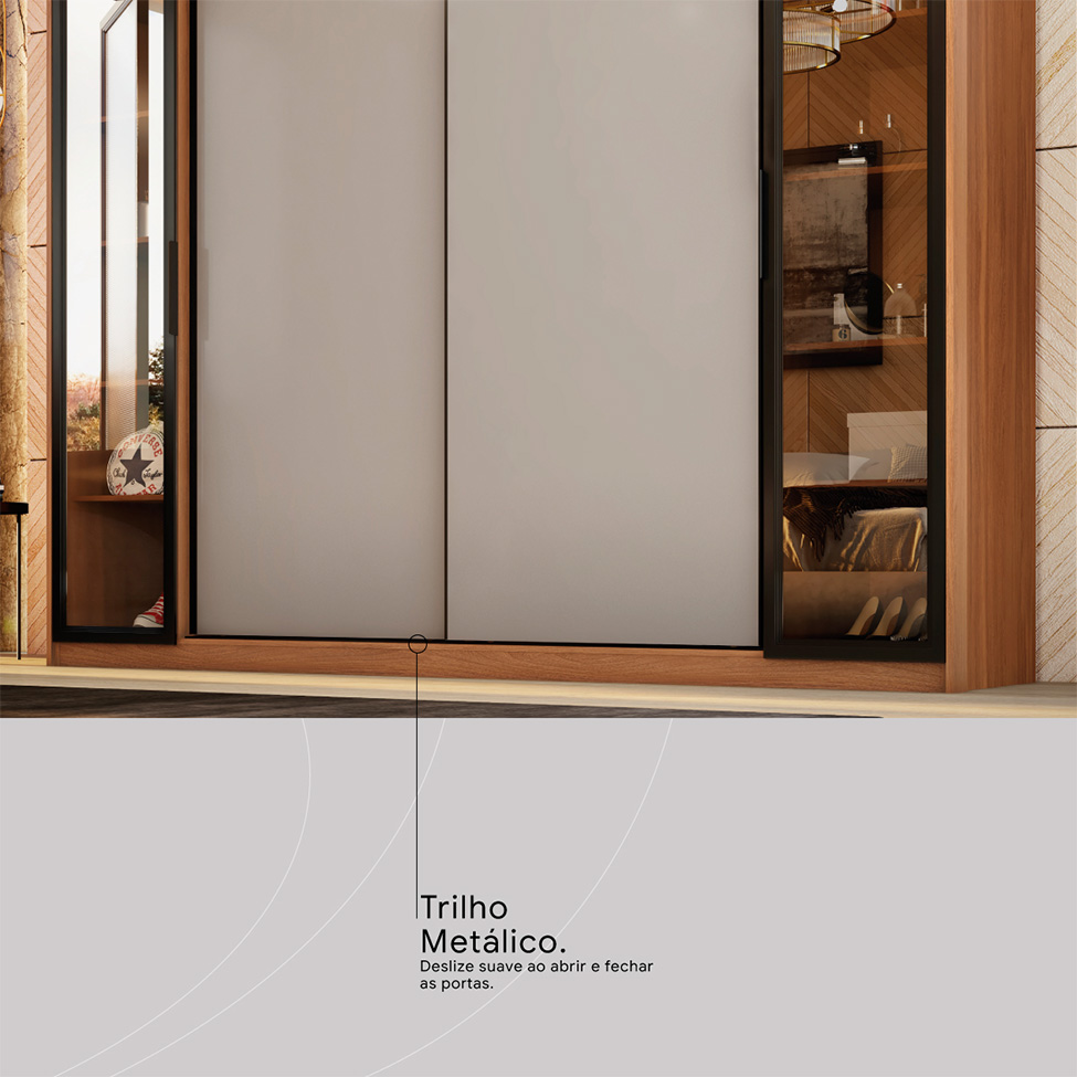 Guarda-Roupa Casal com Reflecta Laredo Flex 4 Portas 4 Gavetas Amêndola e Nude