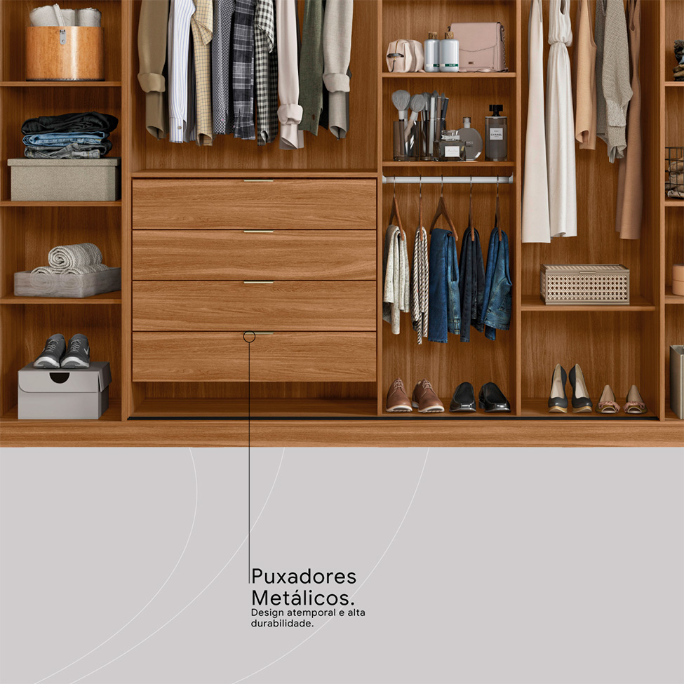 Guarda-Roupa Casal com Reflecta Laredo Flex 4 Portas 4 Gavetas Amêndola e Nude