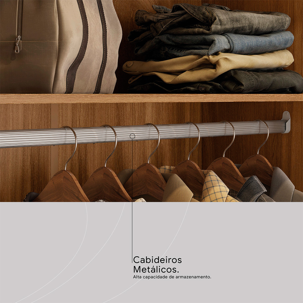 Guarda-Roupa Casal com Reflecta Laredo Flex 4 Portas 4 Gavetas Amêndola e Nude