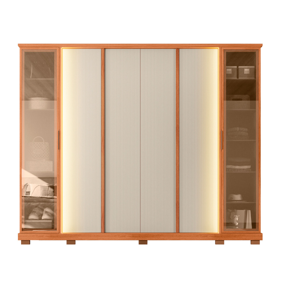 Guarda-Roupa Casal com Reflecta Monday Ripado 6 Portas 4 Gavetas Freijó e Off White
