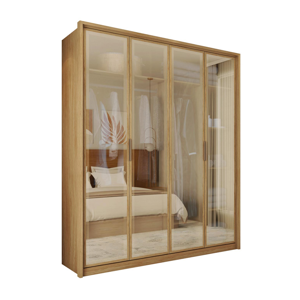 Guarda-Roupa Casal com Reflecta New Reflex MDF 4 Portas 3 Gavetas Buriti