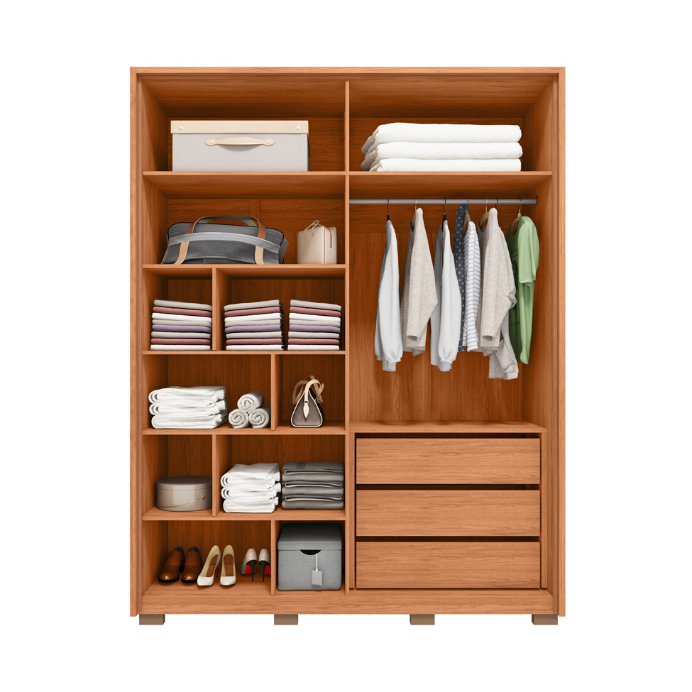 Guarda-Roupa Casal com Reflecta New Reflex MDF 4 Portas 3 Gavetas Buriti