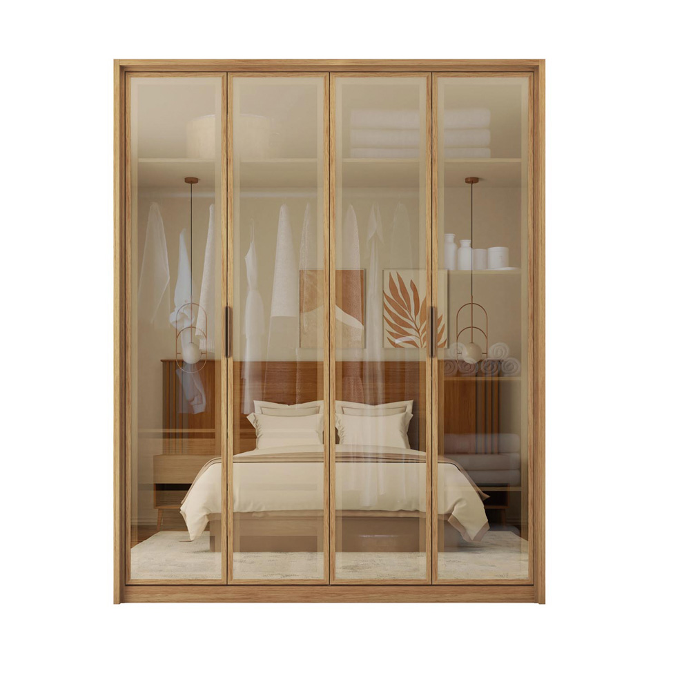 Guarda-Roupa Casal com Reflecta New Reflex MDF 4 Portas 3 Gavetas Buriti