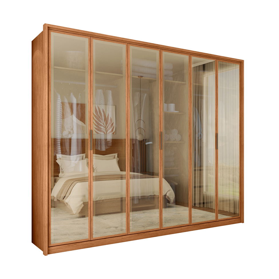 Guarda-Roupa Casal com Reflecta Reflex 6 Portas 4 Gavetas Freijó