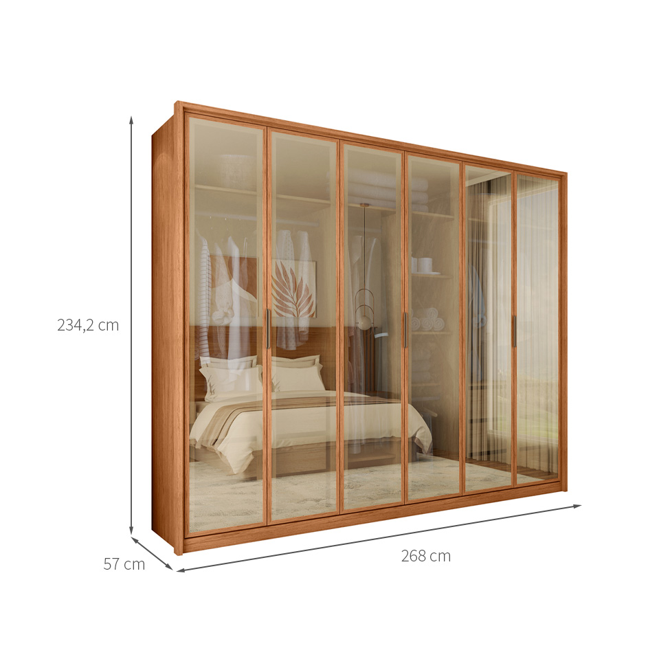 Guarda-Roupa Casal com Reflecta Reflex 6 Portas 4 Gavetas Freijó