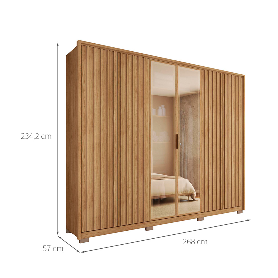 Guarda-Roupa Casal com Vidro Reflecta 6 Portas 4 Gavetas Buriti