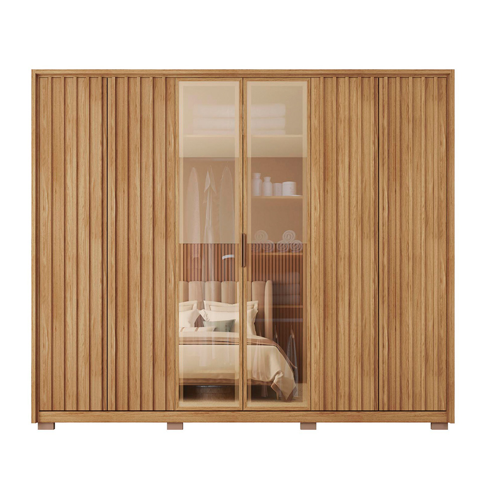 Guarda-Roupa Casal com Vidro Reflecta 6 Portas 4 Gavetas Buriti