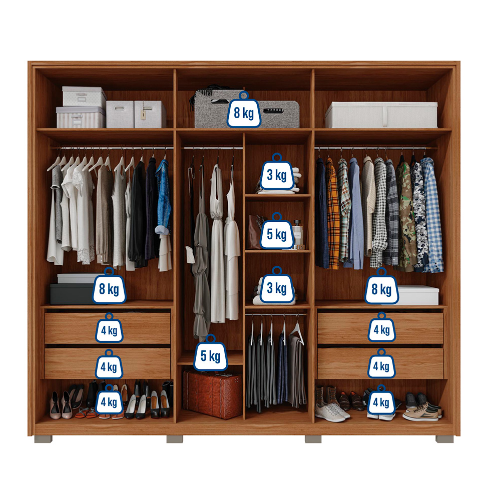 Guarda-Roupa Casal com Vidro Reflecta 6 Portas 4 Gavetas Buriti