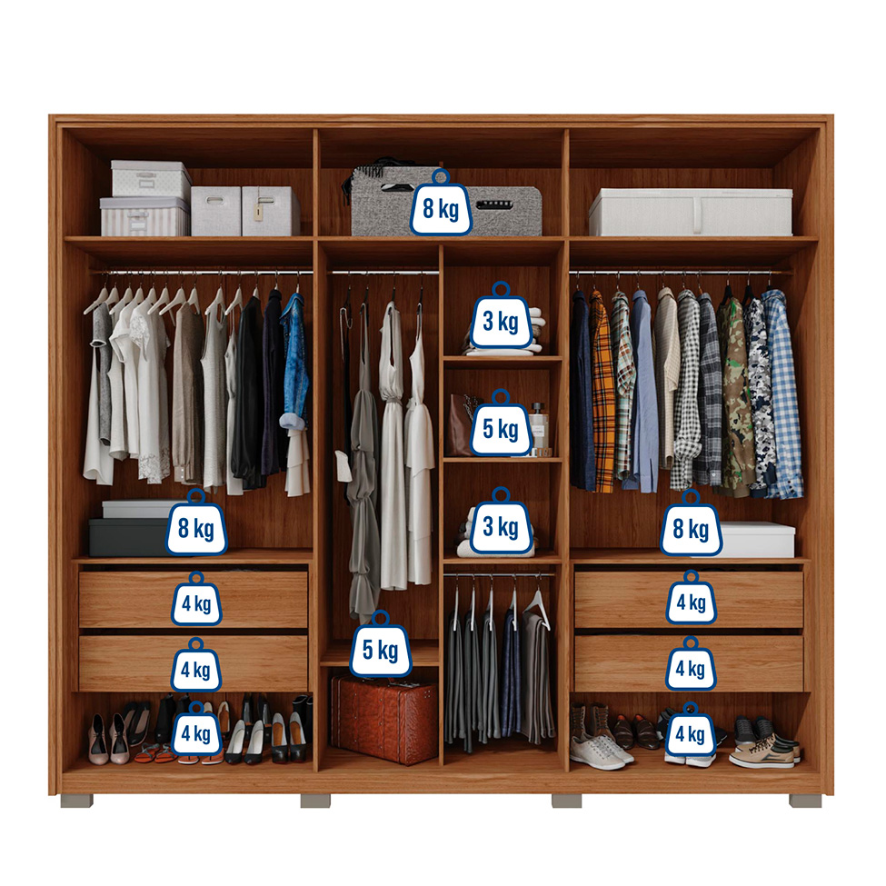 Guarda-Roupa Casal com Vidro Reflecta 6 Portas 4 Gavetas Buriti e Fendi