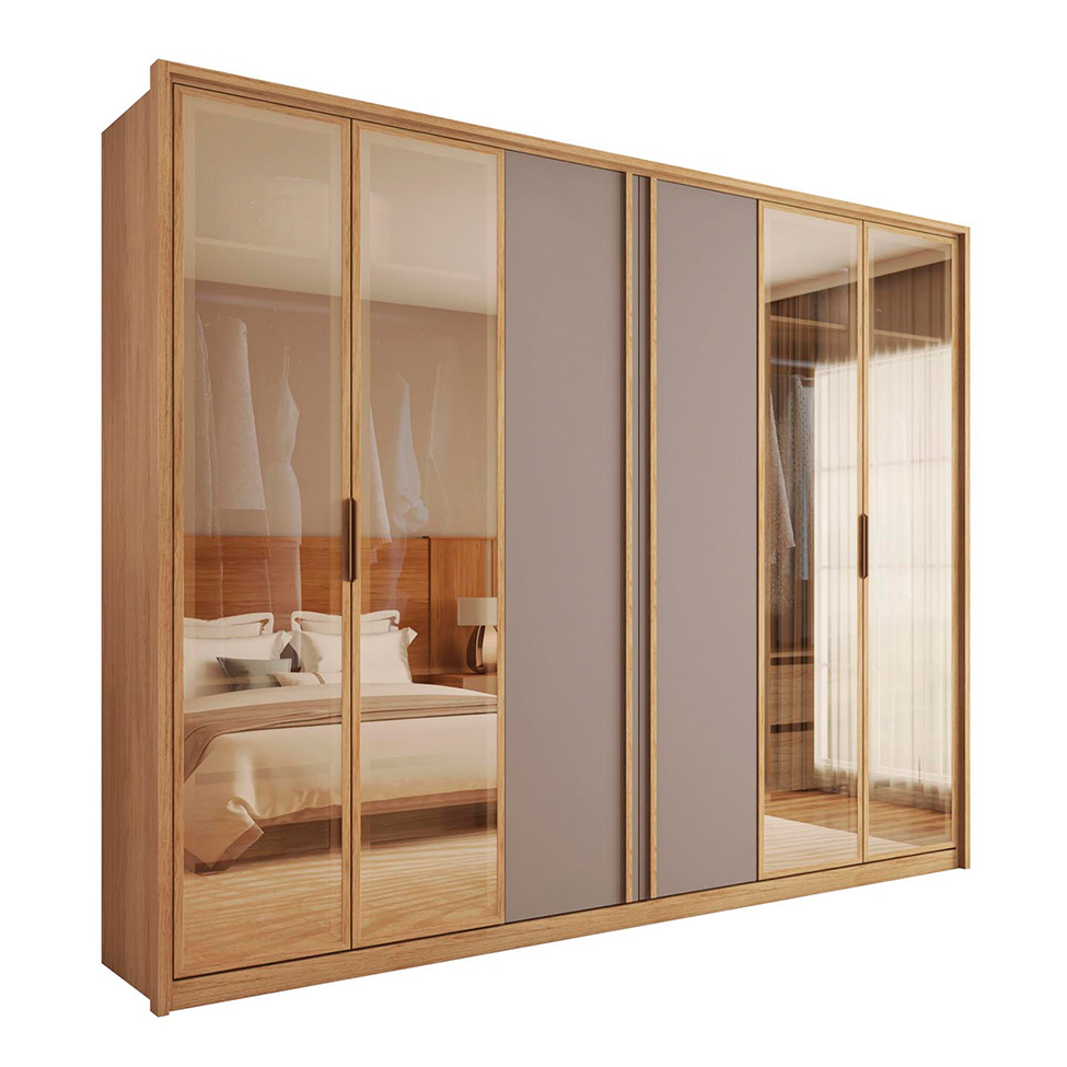 Guarda-Roupa Casal com Vidro Reflecta Cristal 6 Portas 4 Gavetas Buriti e Fendi