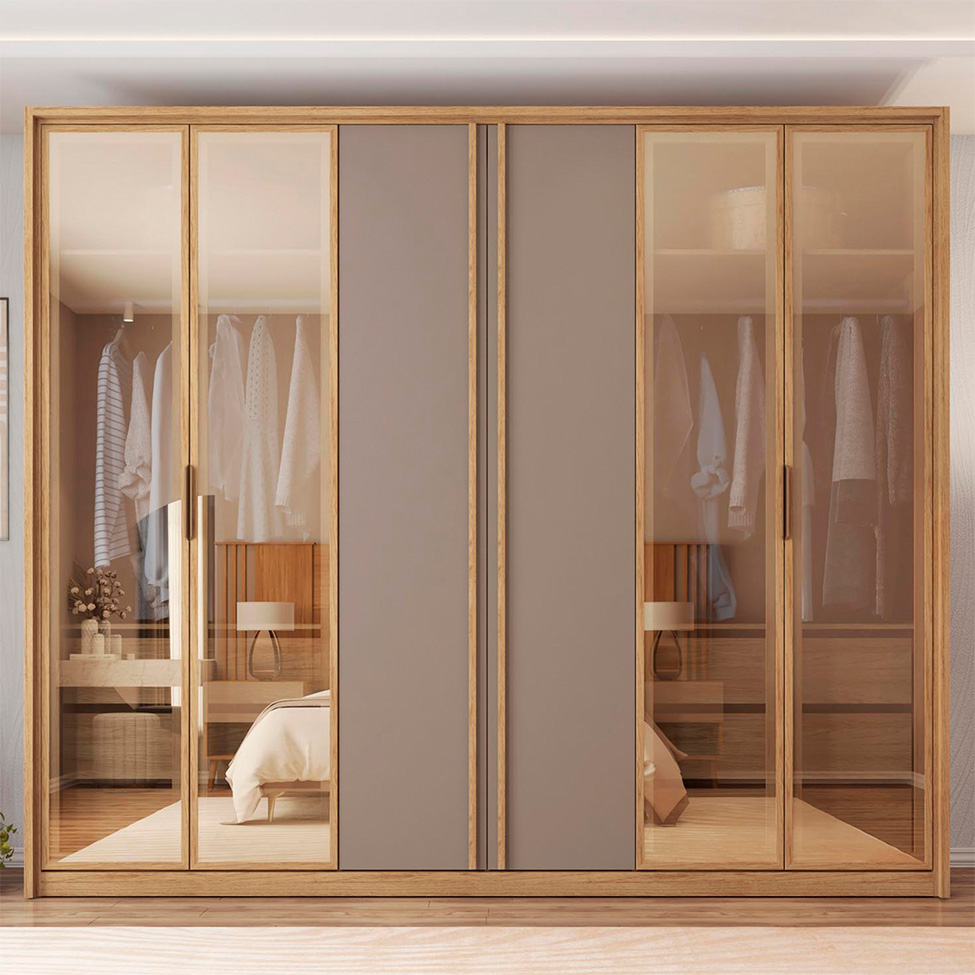 Guarda-Roupa Casal com Vidro Reflecta Cristal 6 Portas 4 Gavetas Buriti e Fendi