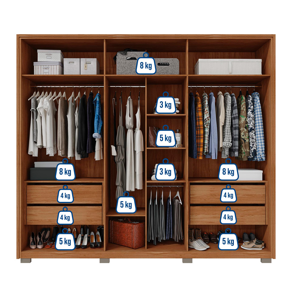 Guarda-Roupa Casal com Vidro Reflecta Cristal 6 Portas 4 Gavetas Buriti e Fendi