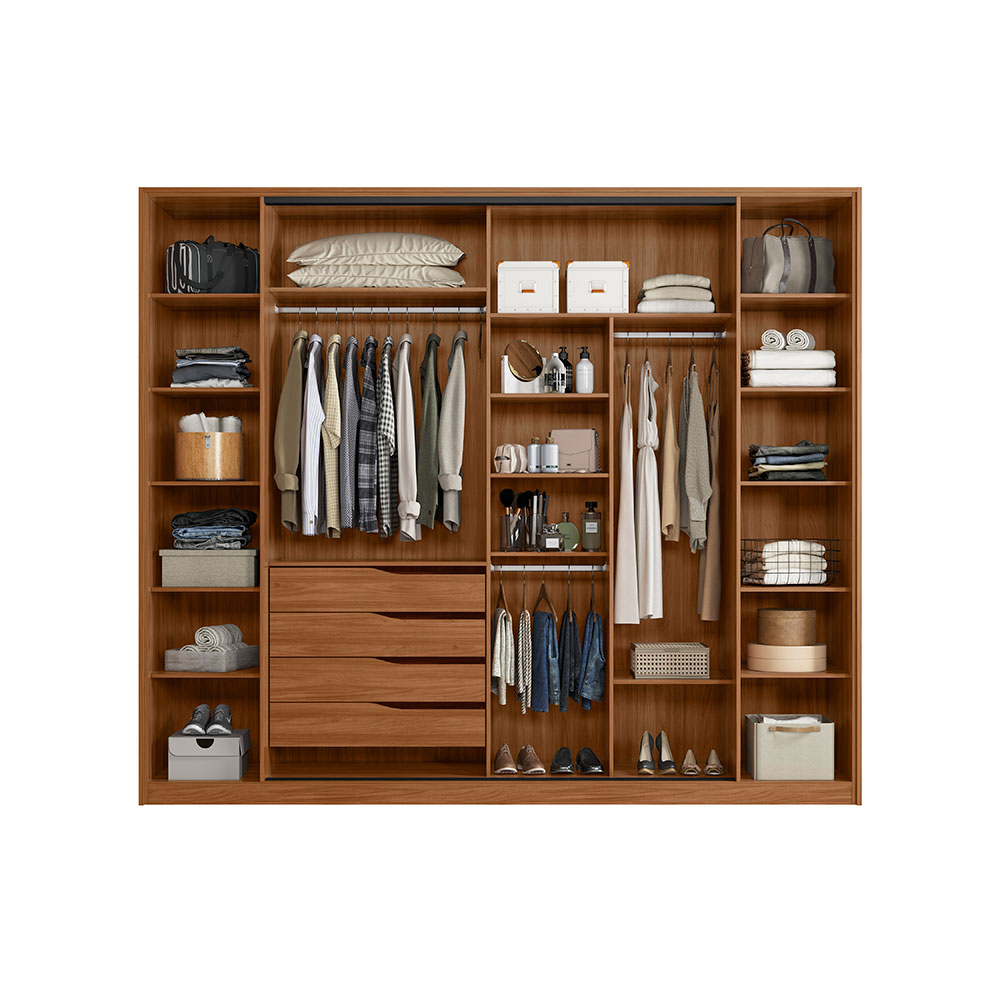 Guarda-Roupa Casal com Vidro Reflecta Laredo 4 PT 4 GV Nogueira e Preto