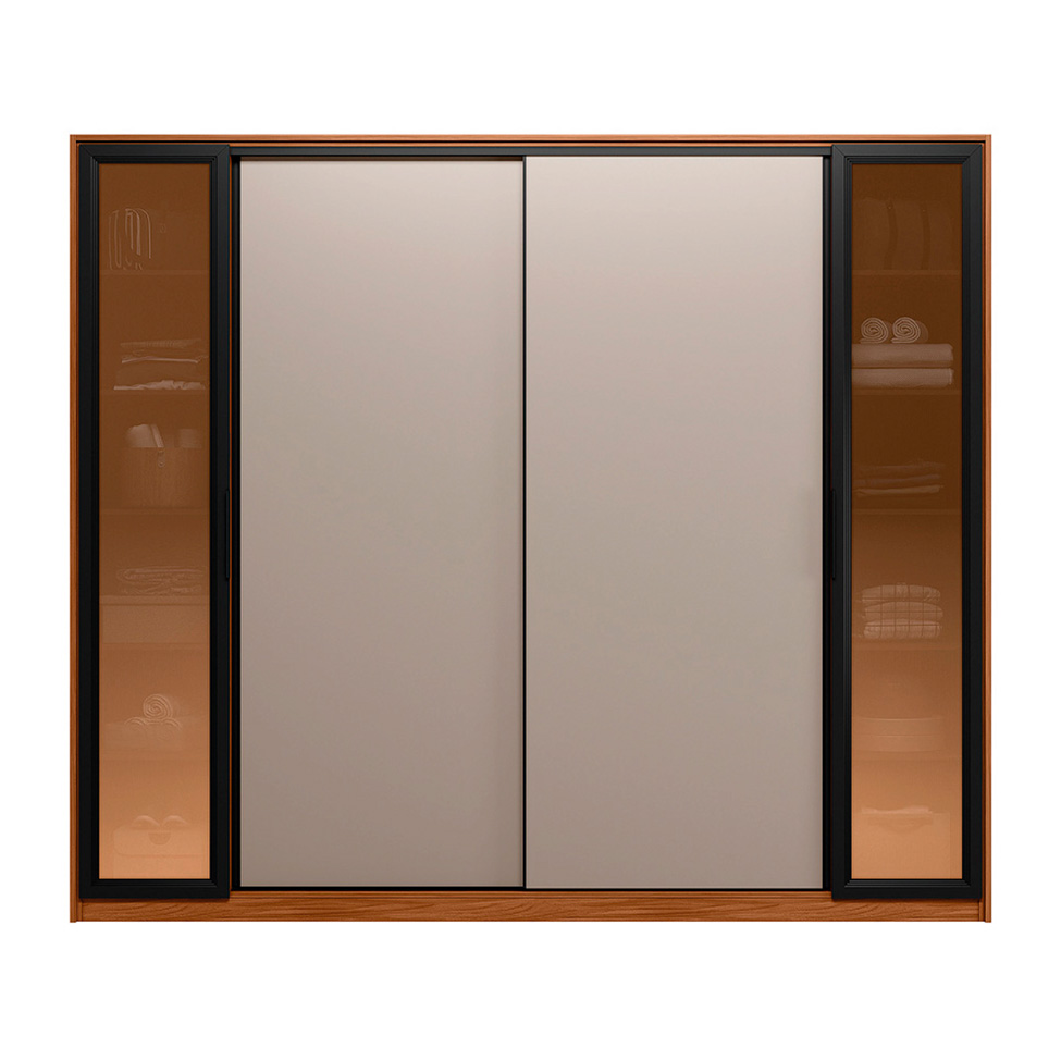 Guarda-Roupa Casal com Vidro Reflecta Laredo 4 Portas 4 Gavetas Nogueira e Nude Prime