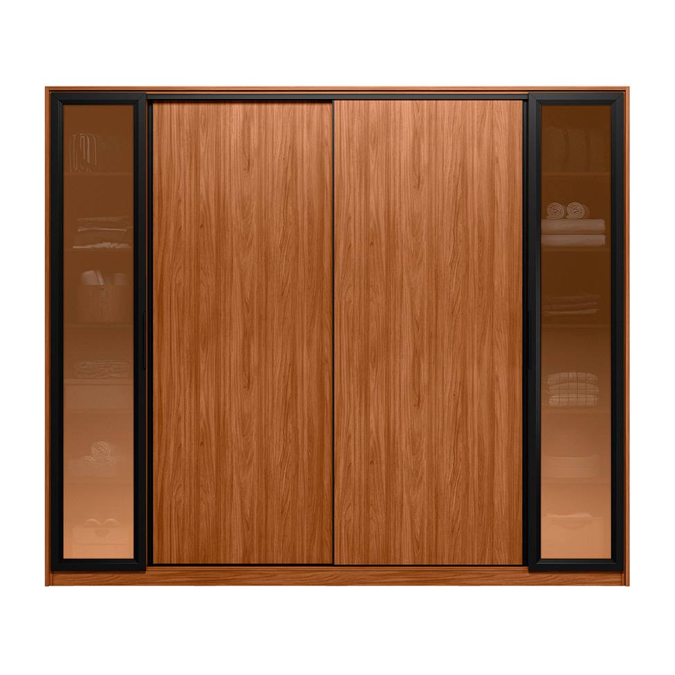 Guarda-Roupa Casal com Vidro Reflecta Laredo 4 Portas 4 Gavetas Nogueira e Nude Prime