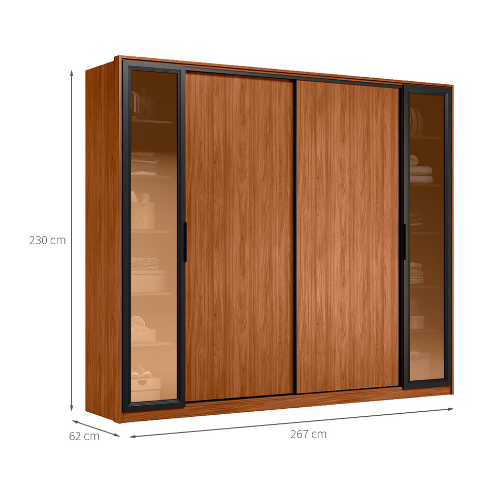Guarda-Roupa Casal com Vidro Reflecta Laredo 4 Portas 4 Gavetas Nogueira e Nude Prime