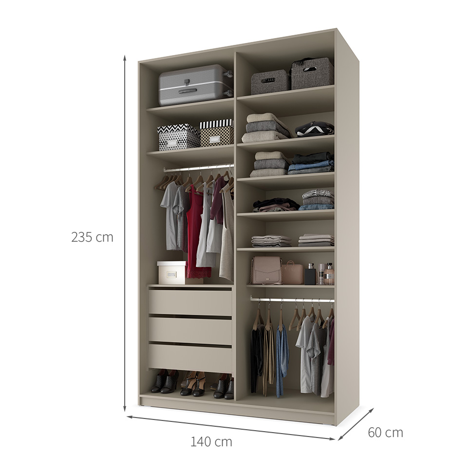 Guarda-Roupa Closet 100% MDF 3 Gavetas Bege 140 cm