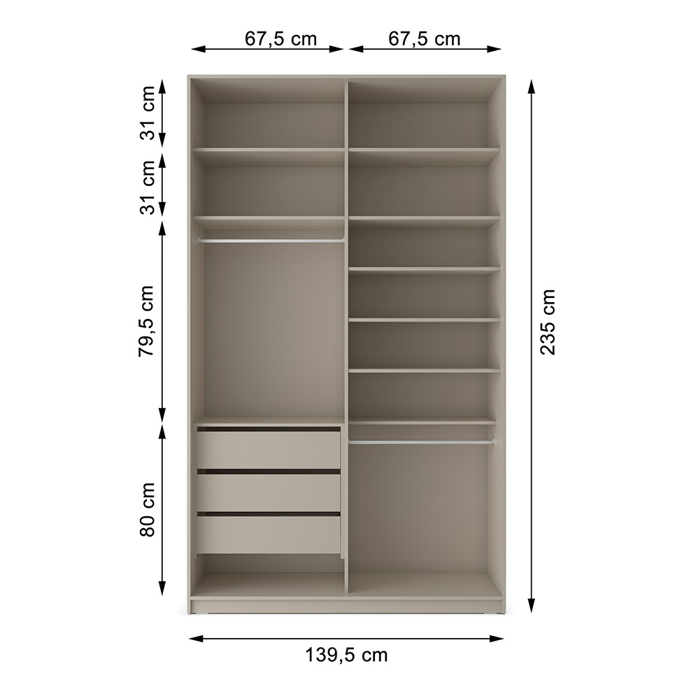 Guarda-Roupa Closet 100% MDF 3 Gavetas Bege 140 cm