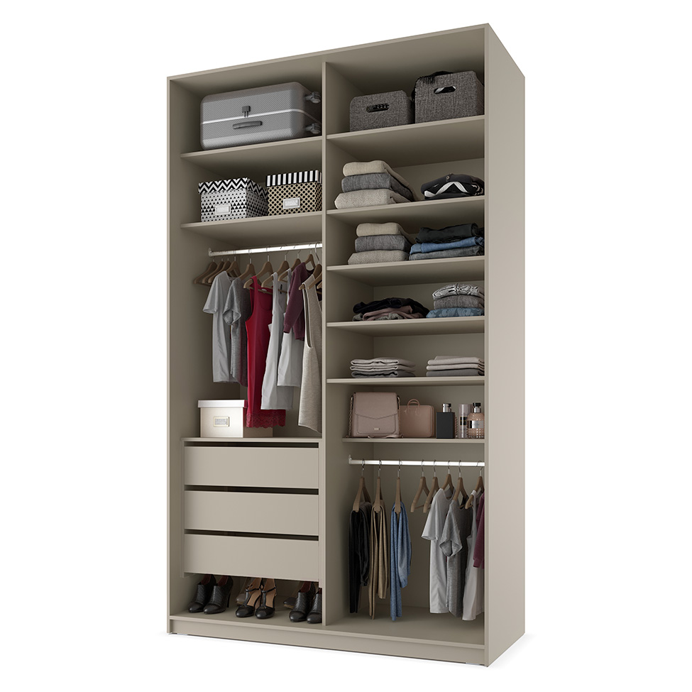 Guarda-Roupa Closet 100% MDF 3 Gavetas Bege 140 cm