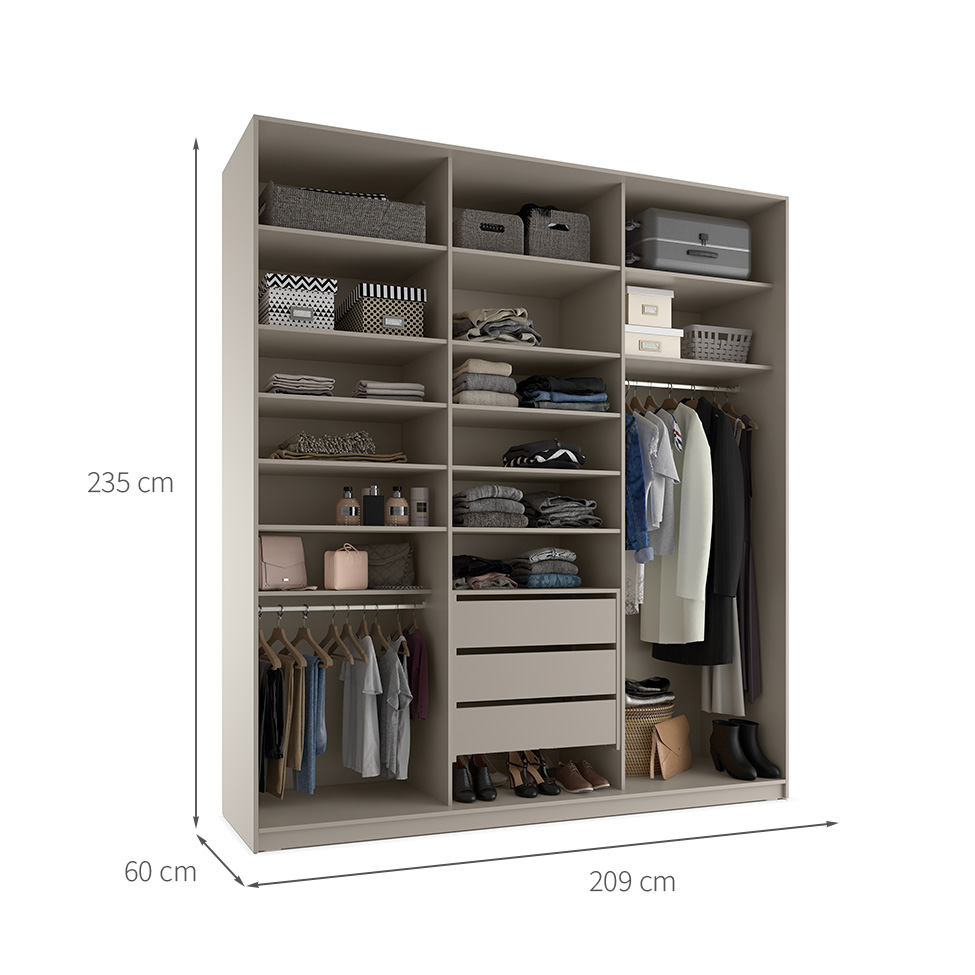 Guarda-Roupa Closet 100% MDF 3 Gavetas Bege 209 cm
