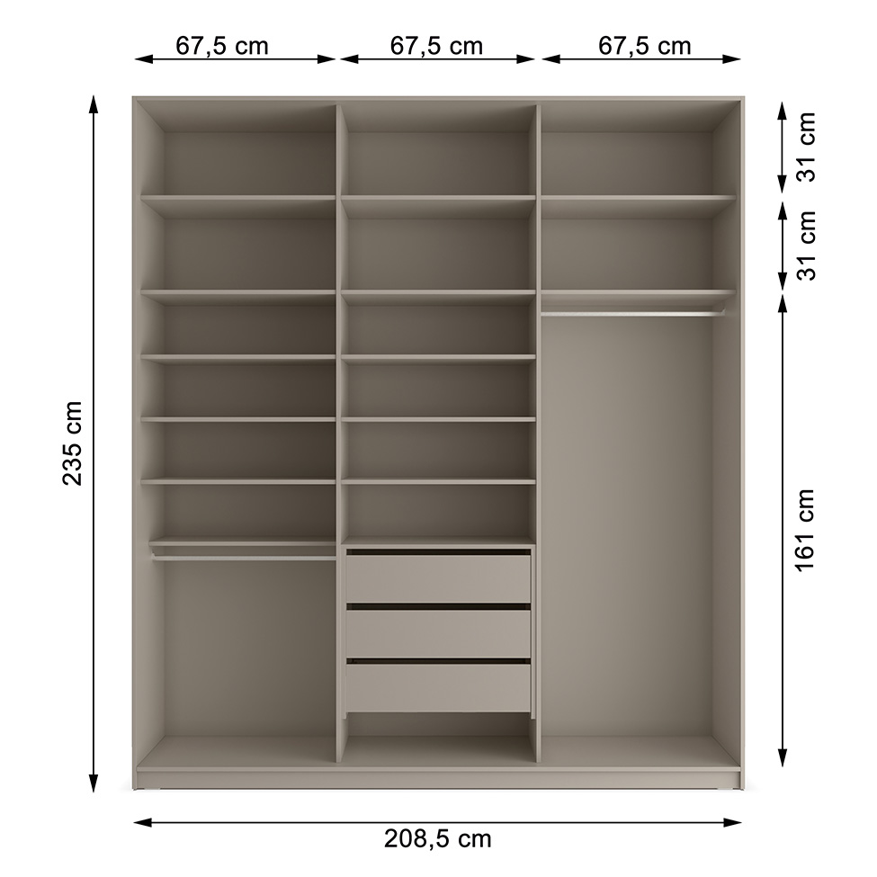 Guarda-Roupa Closet 100% MDF 3 Gavetas Bege 209 cm