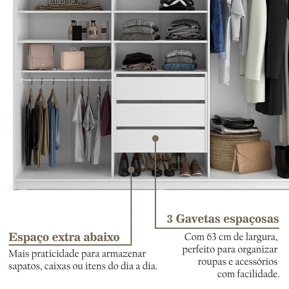 Guarda-Roupa Closet 100% MDF 3 Gavetas Bege 209 cm