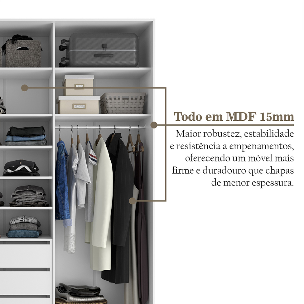 Guarda-Roupa Closet 100% MDF 3 Gavetas Bege 209 cm