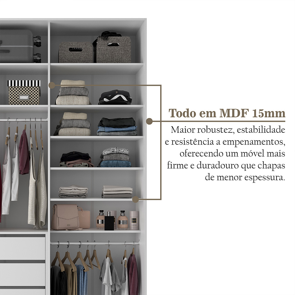 Guarda-Roupa Closet 100% MDF 3 Gavetas Branco 140 cm