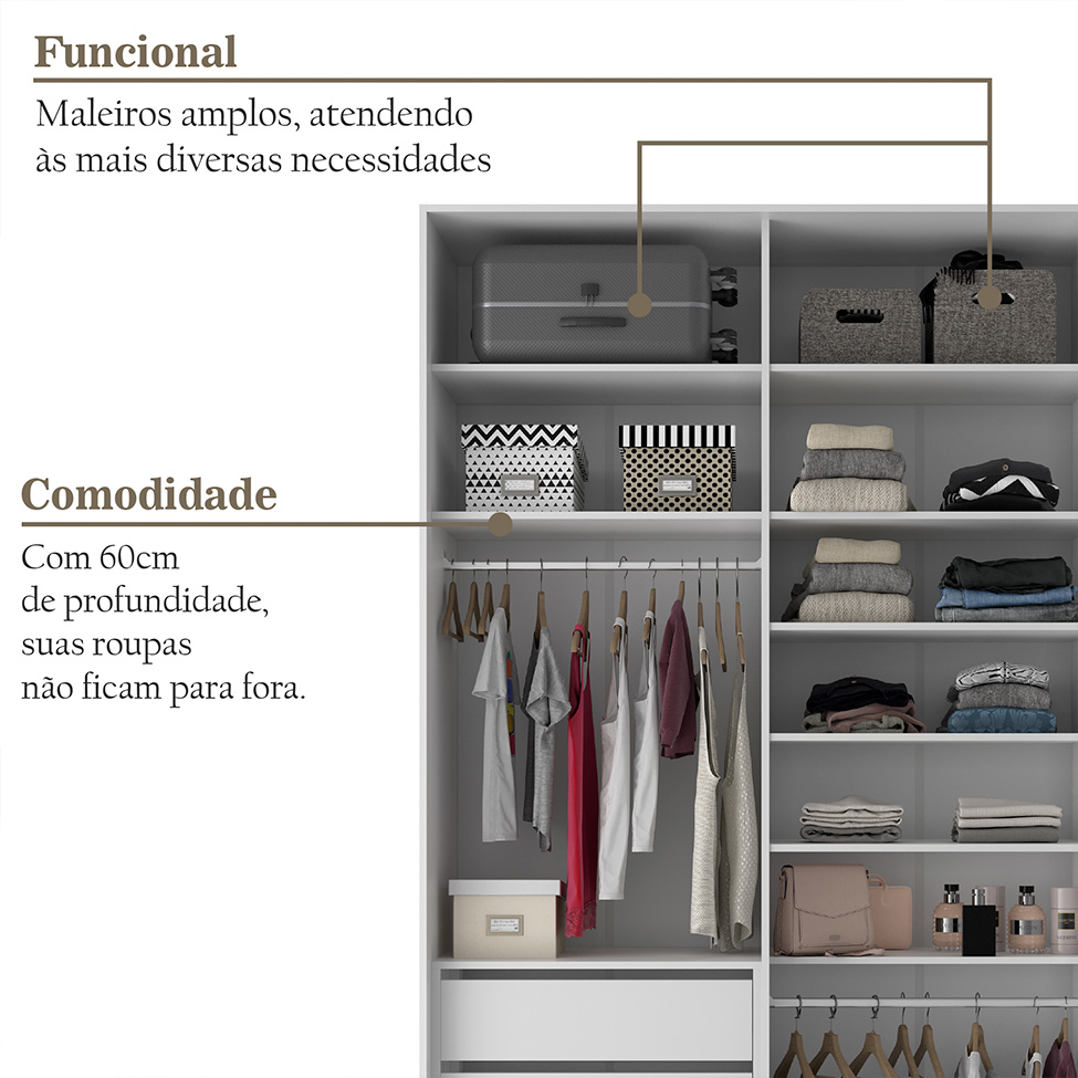 Guarda-Roupa Closet 100% MDF 3 Gavetas Branco 140 cm