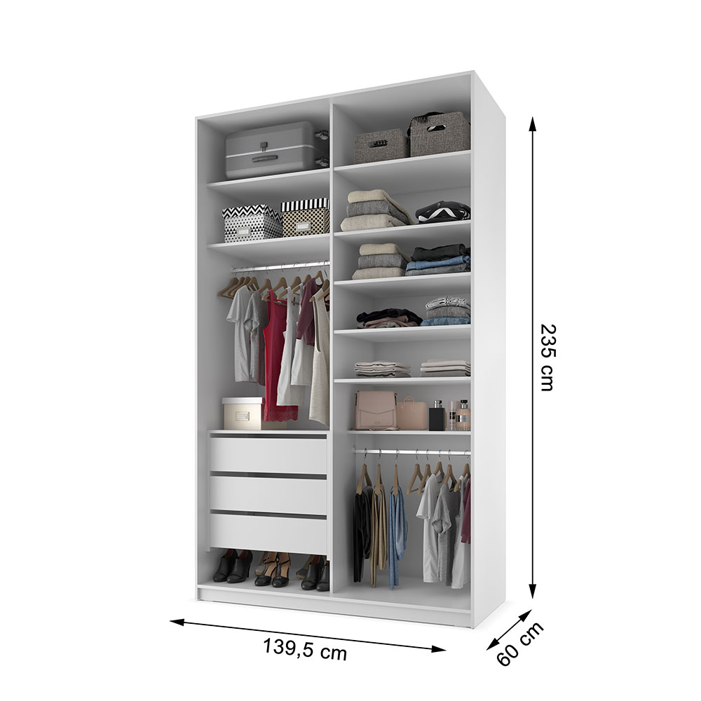 Guarda-Roupa Closet 100% MDF 3 Gavetas Branco 140 cm