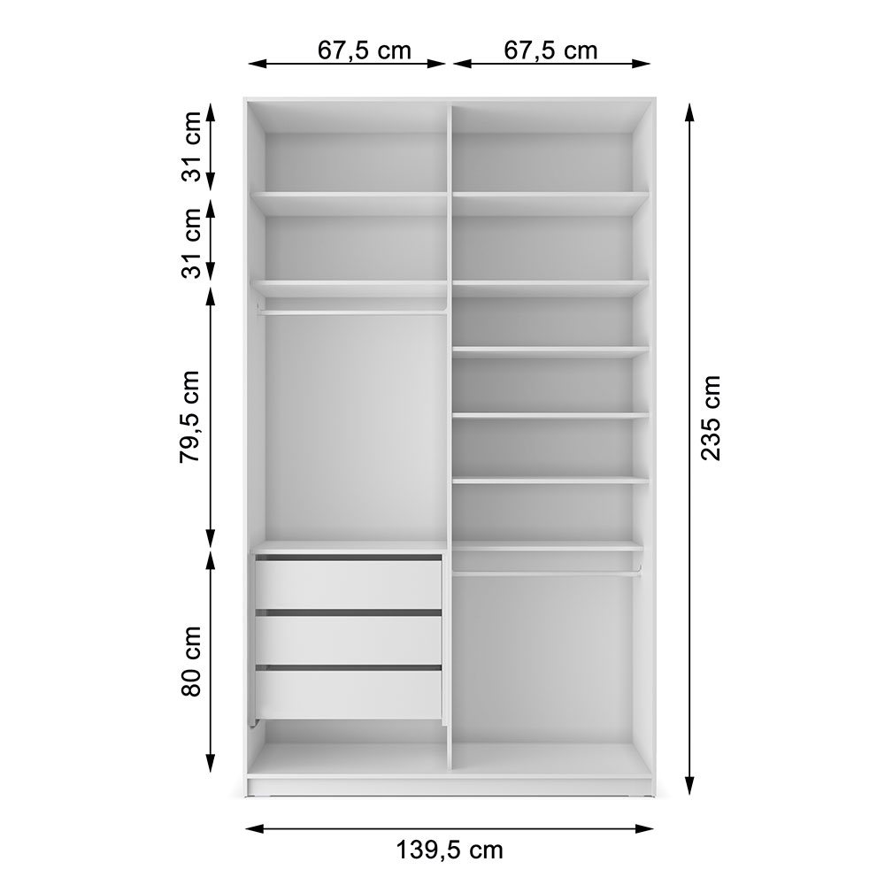 Guarda-Roupa Closet 100% MDF 3 Gavetas Branco 140 cm
