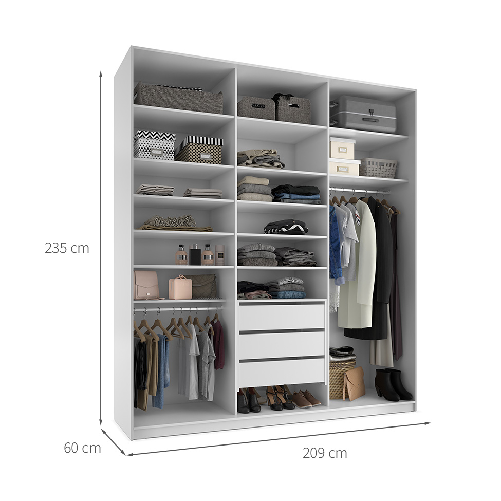 Guarda-Roupa Closet 100% MDF 3 Gavetas Branco 209 cm