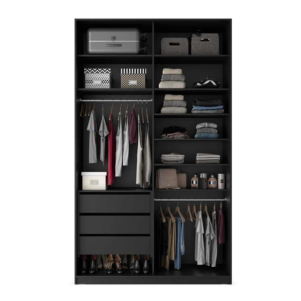 Guarda-Roupa Closet 100% MDF 3 Gavetas Preto 140 cm