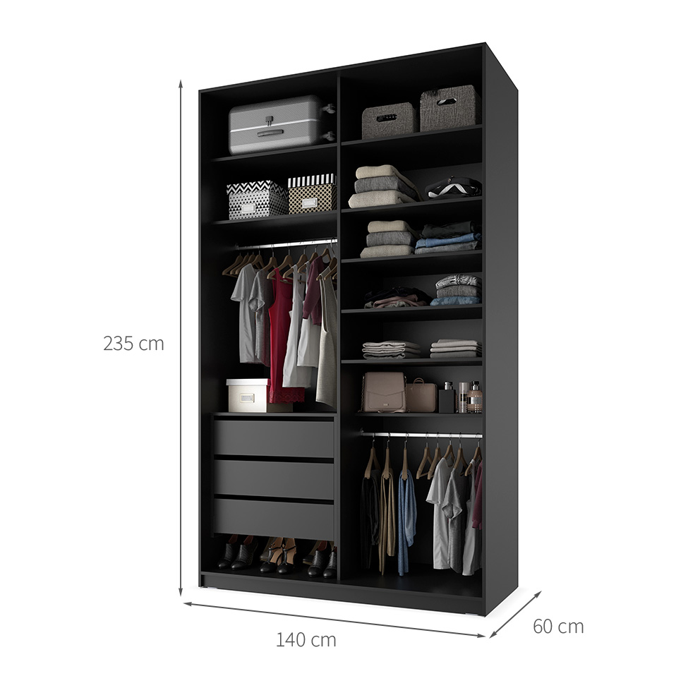 Guarda-Roupa Closet 100% MDF 3 Gavetas Preto 140 cm