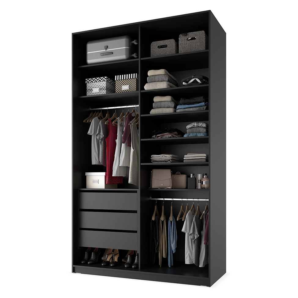 Guarda-Roupa Closet 100% MDF 3 Gavetas Preto 140 cm